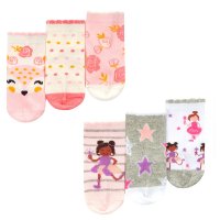 44B975: Baby Girls 3 Pack Cotton Rich Design Ankle Socks (Assorted Sizes)